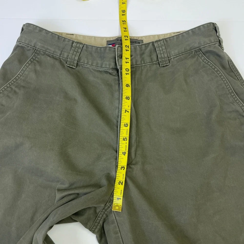Y2K Tommy Hilfiger 2000 Mens Olive Green Cargo Shorts 33x14 Vintage Utility